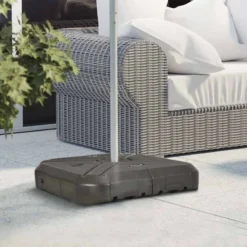 Outsunny Fillable Cantilever Parasol Base Weights With Steel Cross Base & Wheels - Coffee - 84D-244V00CF