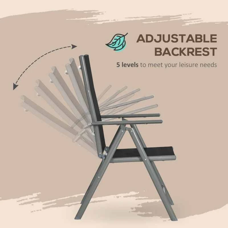 Outsunny 7 Piece Dining Table And Folding Reclining Chairs Set - Black - 84G-100V00BK - Image 6