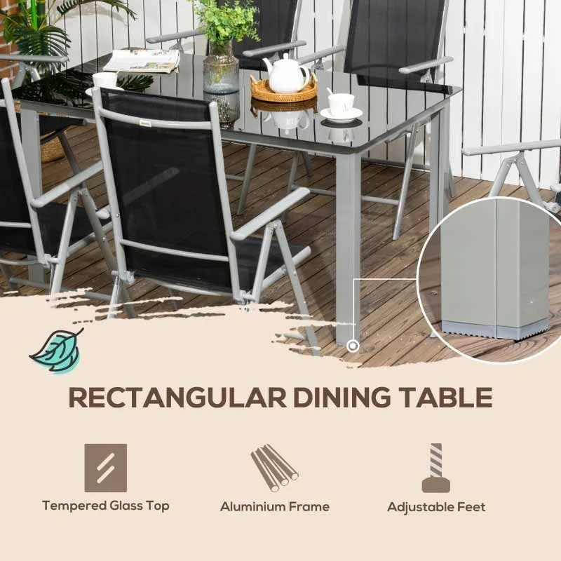 Outsunny 7 Piece Dining Table And Folding Reclining Chairs Set - Black - 84G-100V00BK - Image 8