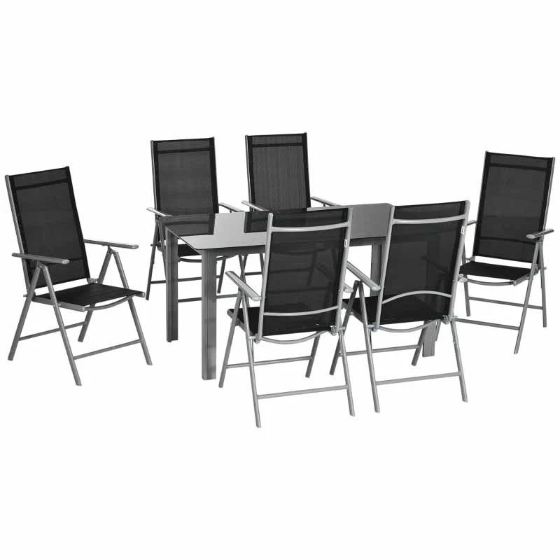 Outsunny 7 Piece Dining Table And Folding Reclining Chairs Set - Black - 84G-100V00BK - Image 3