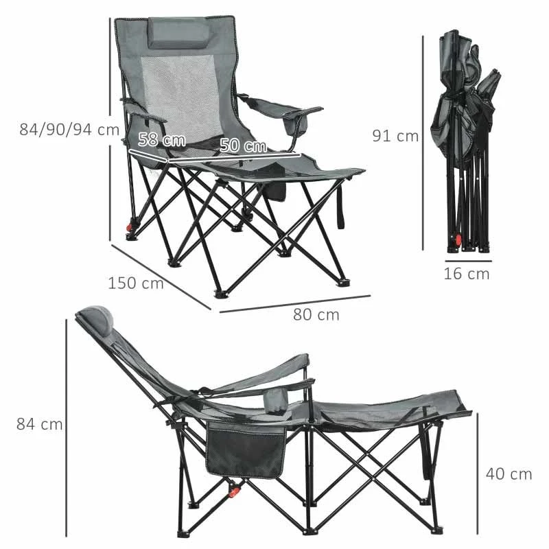 Outsunny Foldable Reclining Garden Chairs - Grey - 84G-152V00GY - Image 10