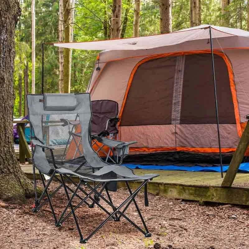 Outsunny Foldable Reclining Garden Chairs - Grey - 84G-152V00GY