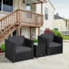 Outsunny 2-Seater Patio Rattan Sofa Furniture Set With Cushions - Black - 860-073V01BK