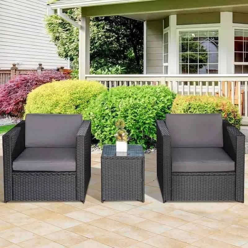 Outsunny 2-Seater Patio Rattan Sofa Furniture Set With Cushions - Black - 860-073V01BK - Image 3