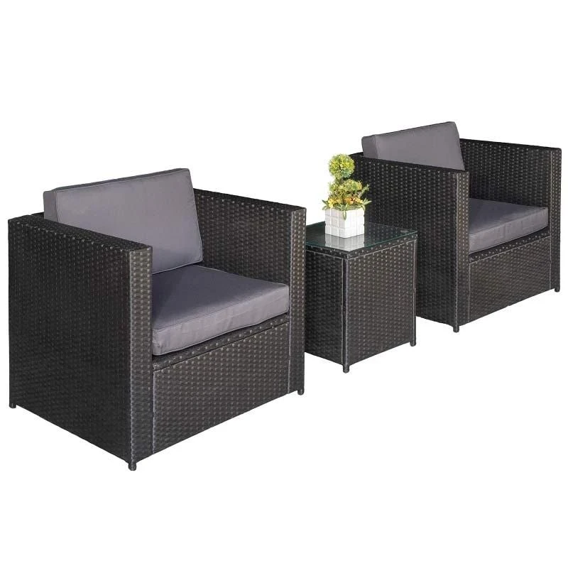 Outsunny 2-Seater Patio Rattan Sofa Furniture Set With Cushions - Black - 860-073V01BK - Image 2