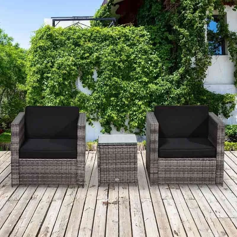 Outsunny 2-Seater Rattan Sofa Furniture Set With Cushions, Steel Frame - Grey - 860-073V01GY - Image 10