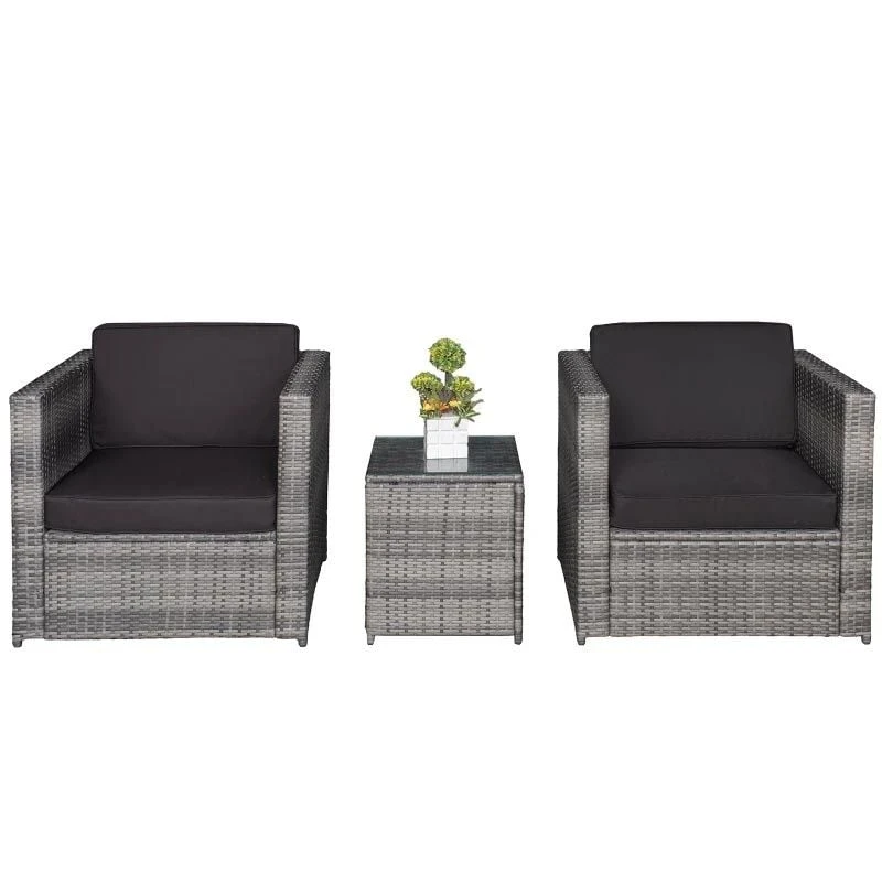 Outsunny 2-Seater Rattan Sofa Furniture Set With Cushions, Steel Frame - Grey - 860-073V01GY - Image 2