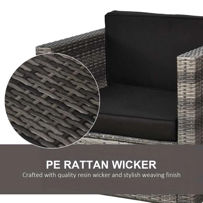 Outsunny 2-Seater Rattan Sofa Furniture Set With Cushions, Steel Frame - Grey - 860-073V01GY - Image 8