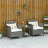 Outsunny 2-Seater Rattan Weave Conservatory Furniture Patio Bistro Set With Cushion Pillow - Grey, Cream White - 860-086