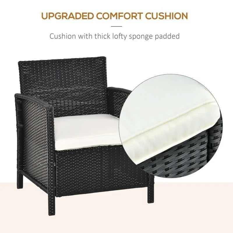 Outsunny 2-Seater PE Rattan Side Table & Armchair Bistro Set With Pillows - Black- 860-086BK - Image 5