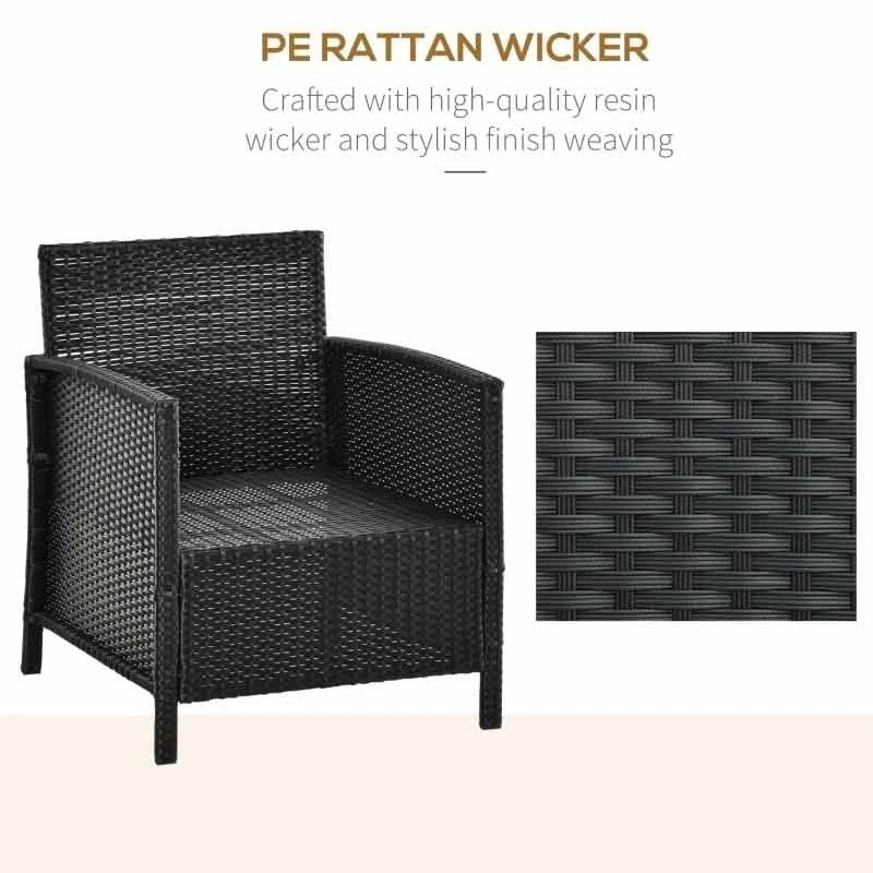 Outsunny 2-Seater PE Rattan Side Table & Armchair Bistro Set With Pillows - Black- 860-086BK - Image 4