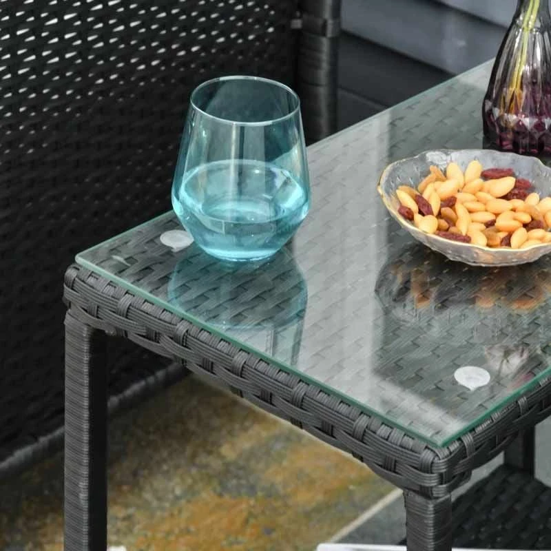 Outsunny 2-Seater PE Rattan Side Table & Armchair Bistro Set With Pillows - Black- 860-086BK - Image 3