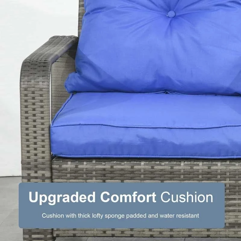 Outsunny 2-Seater PE Rattan Garden Seating Set With Padded Chair - Blue- 860-111V71BU - Image 7