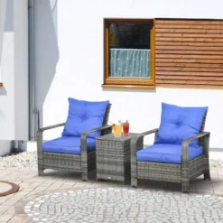 Outsunny 2-Seater PE Rattan Garden Seating Set With Padded Chair - Blue- 860-111V71BU