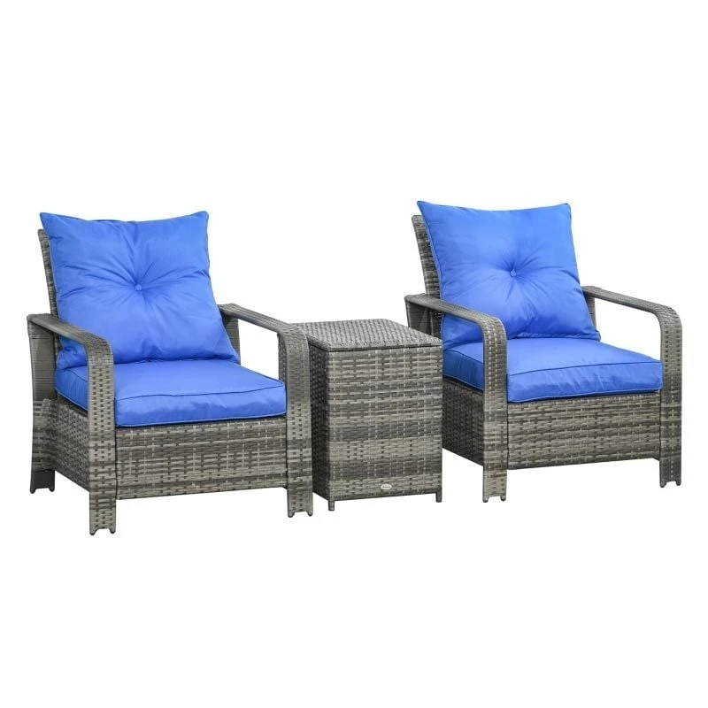 Outsunny 2-Seater PE Rattan Garden Seating Set With Padded Chair - Blue- 860-111V71BU - Image 10