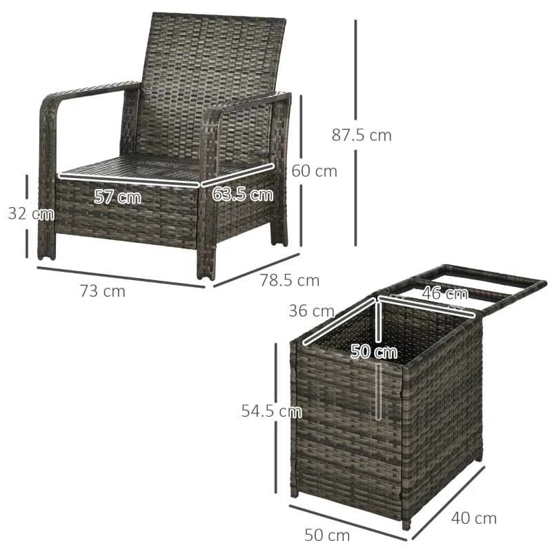 Outsunny 2-Seater PE Rattan Garden Set With Padded Chair Storage Table - Grey - 860-111V71GY - Image 10