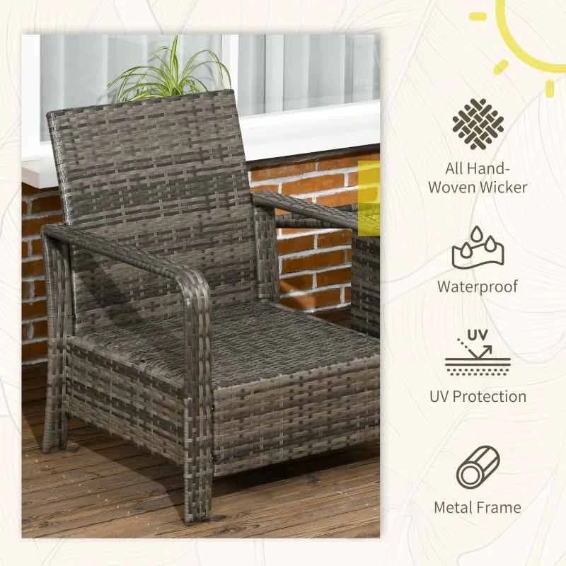 Outsunny 2-Seater PE Rattan Garden Set With Padded Chair Storage Table - Grey - 860-111V71GY - Image 9