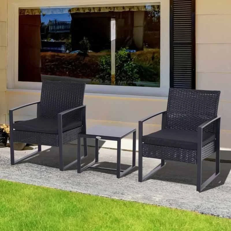 Outsunny 2 Seater Rattan Coffee Set - Black - 863-013 - Image 9