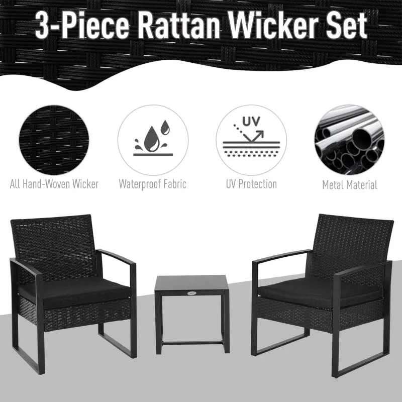 Outsunny 2 Seater Rattan Coffee Set - Black - 863-013 - Image 8