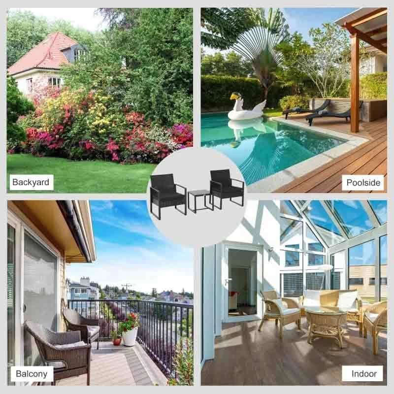 Outsunny 2 Seater Rattan Coffee Set - Black - 863-013 - Image 6