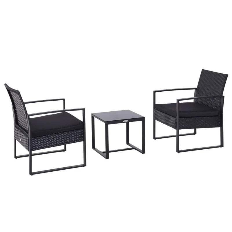 Outsunny 2 Seater Rattan Coffee Set - Black - 863-013 - Image 2