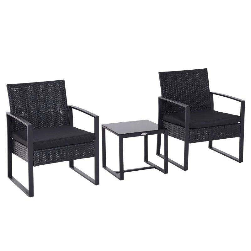 Outsunny 2 Seater Rattan Coffee Set - Black - 863-013 - Image 10