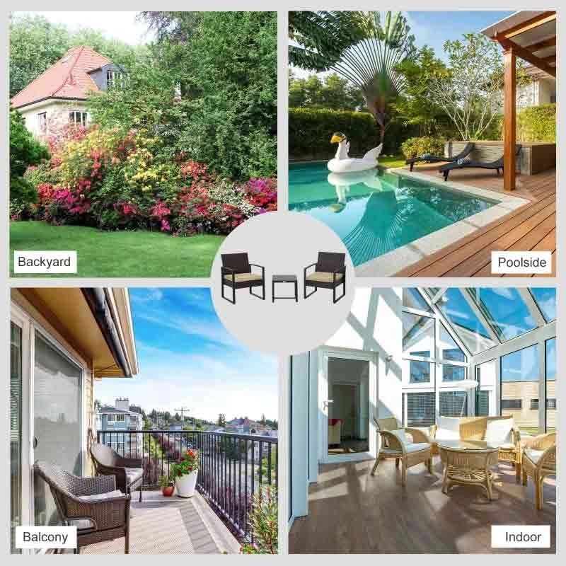 Outsunny 3 Piece PE Rattan Wicker Patio Bistro Set - Beige - 863-013BG - Image 8