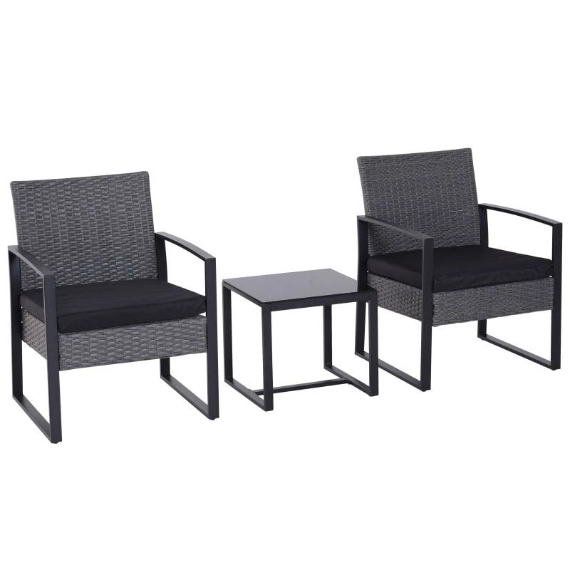 Outsunny 2 Seater Rattan Patio Set With Cushions - Grey / Black - 863-013GY - Image 7
