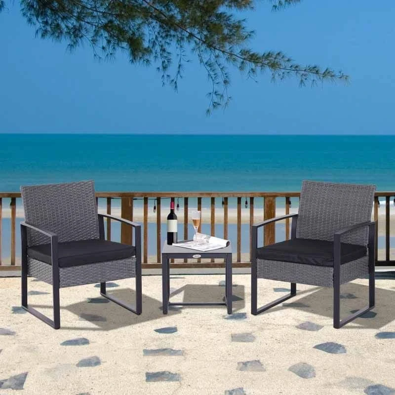 Outsunny 2 Seater Rattan Patio Set With Cushions - Grey / Black - 863-013GY - Image 6