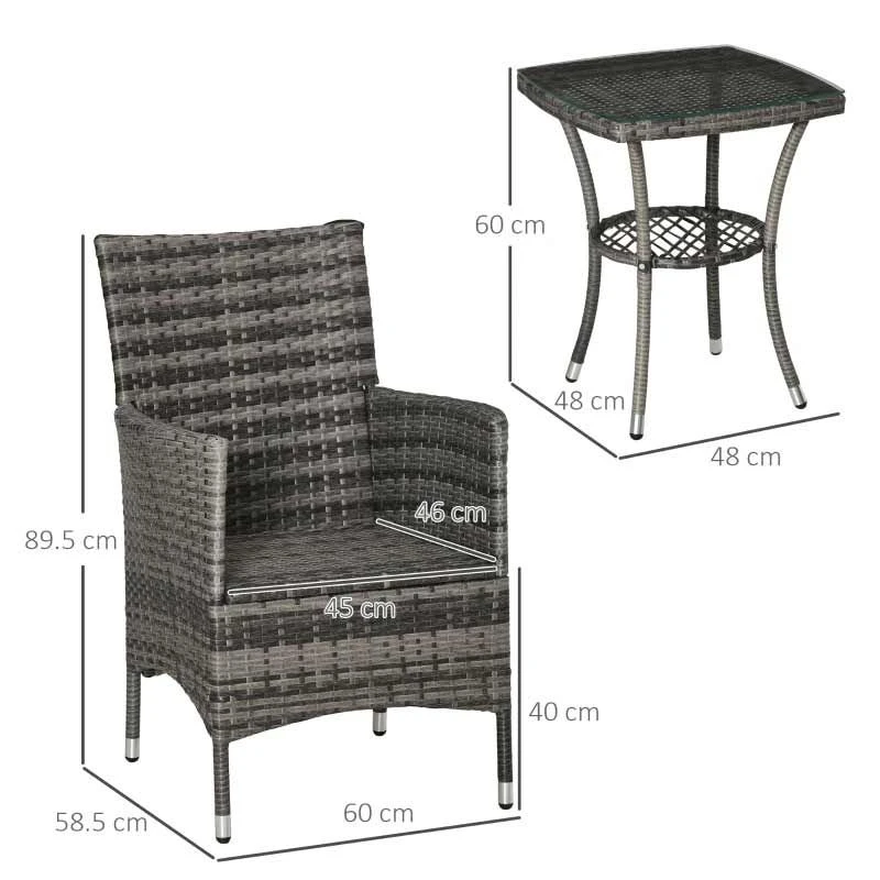 Outsunny 2 Seater Rattan Furniture Bistro Set Table Set Conservatory - Light Grey - 863-033LG - Image 10