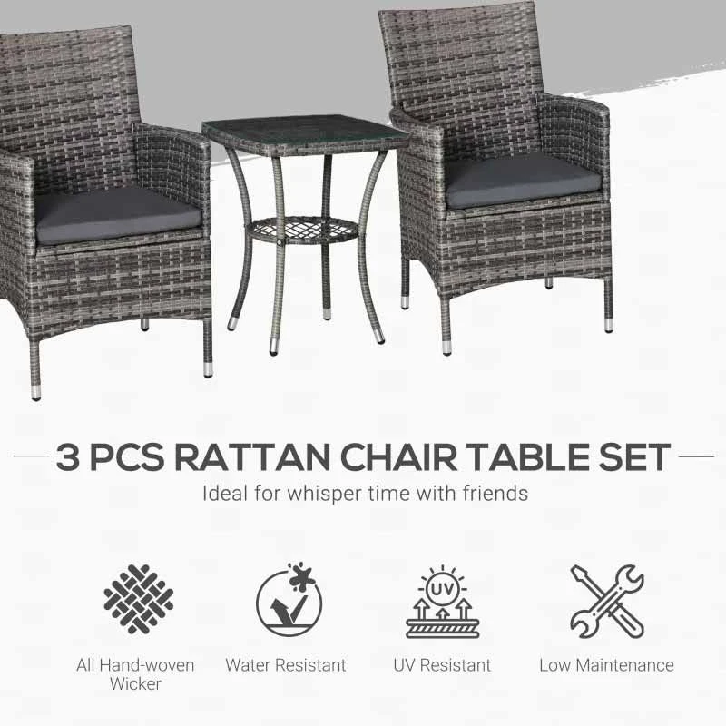 Outsunny 2 Seater Rattan Furniture Bistro Set Table Set Conservatory - Light Grey - 863-033LG - Image 9