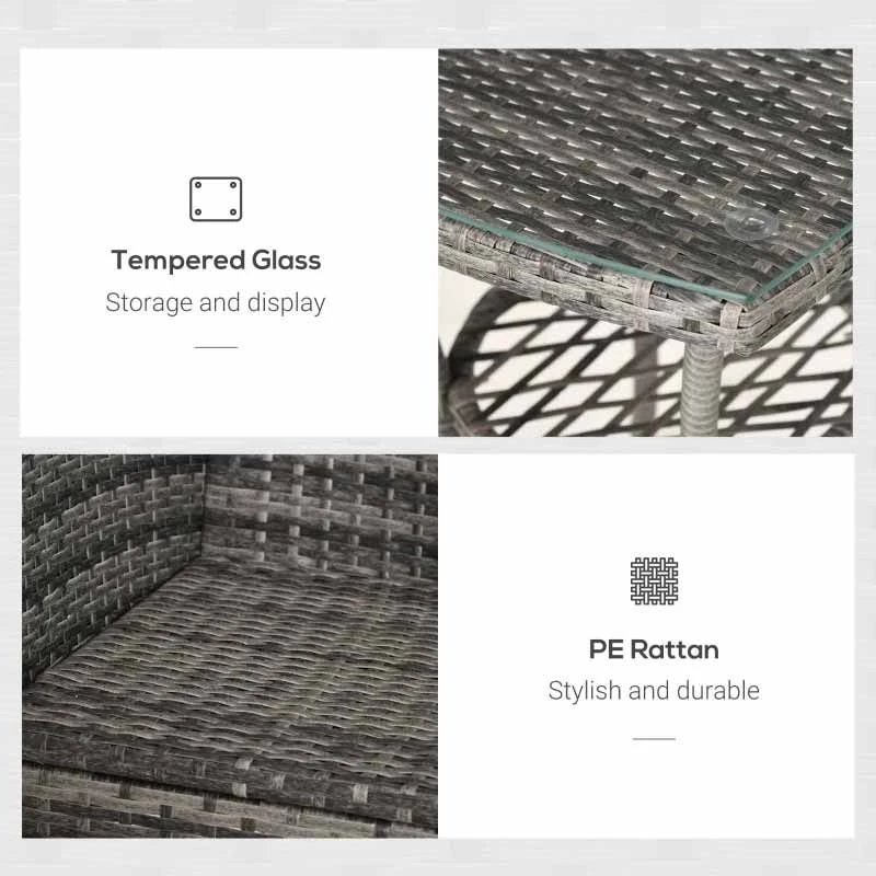 Outsunny 2 Seater Rattan Furniture Bistro Set Table Set Conservatory - Light Grey - 863-033LG - Image 6