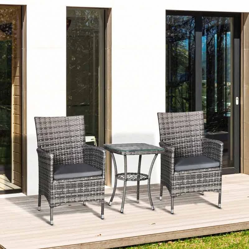 Outsunny 2 Seater Rattan Furniture Bistro Set Table Set Conservatory - Light Grey - 863-033LG - Image 3