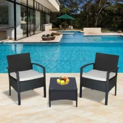 Outsunny 2 Seater Rattan Bistro Set Steel - Black - 863-039BK