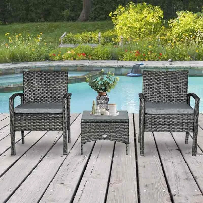 Outsunny 2 Seater Rattan Bistro With Cushion Wicker - Grey - 863-039GY - Image 10