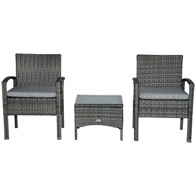 Outsunny 2 Seater Rattan Bistro With Cushion Wicker - Grey - 863-039GY - Image 5