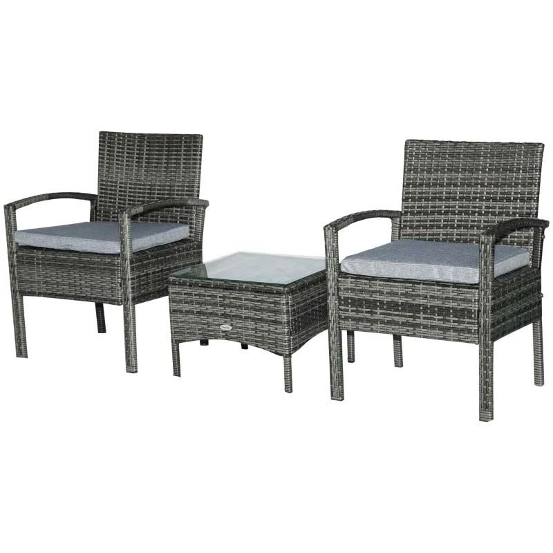 Outsunny 2 Seater Rattan Bistro With Cushion Wicker - Grey - 863-039GY - Image 2