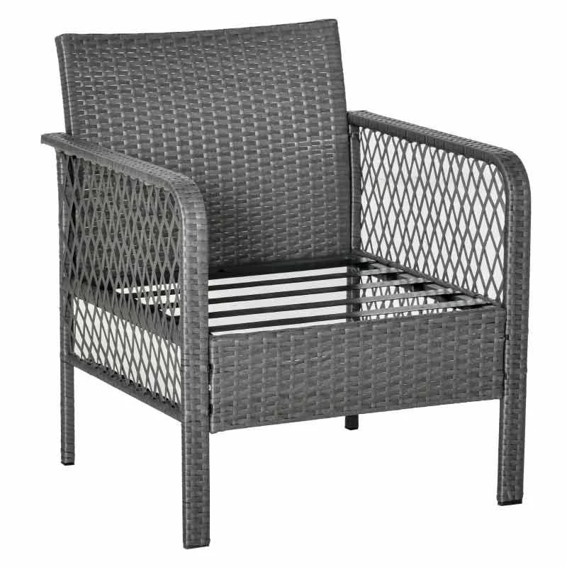 Outsunny 2 Seater Patio Rattan Wicker Coffee Table Bistro Set With Cushion - Grey - 863-072V70 - Image 5