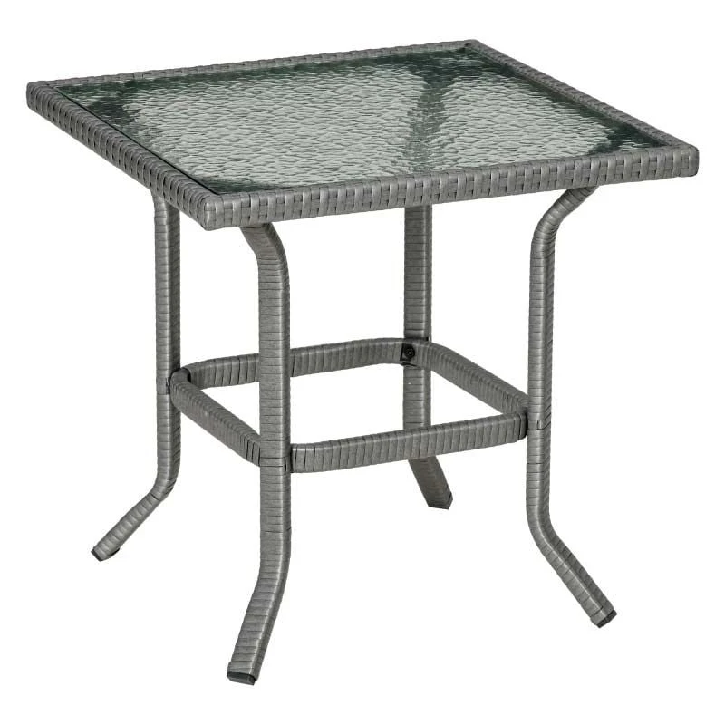 Outsunny 2 Seater Patio Rattan Wicker Coffee Table Bistro Set With Cushion - Grey - 863-072V70 - Image 6