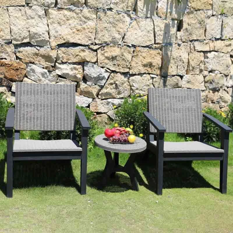 Outsunny 3 Piece Rattan Bistro Set Furniture Armchair Table For Patio Porch - Grey - 863-074V01