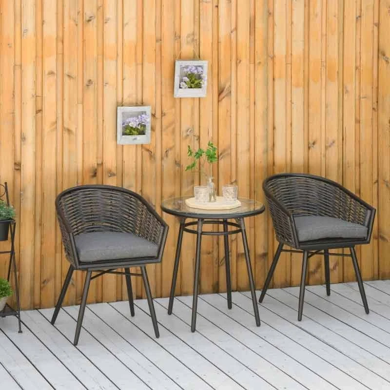 Outsunny 3 Pieces Rattan Bistro Set Conversation Furniture Sets - Grey - 863-104V70 - Image 10