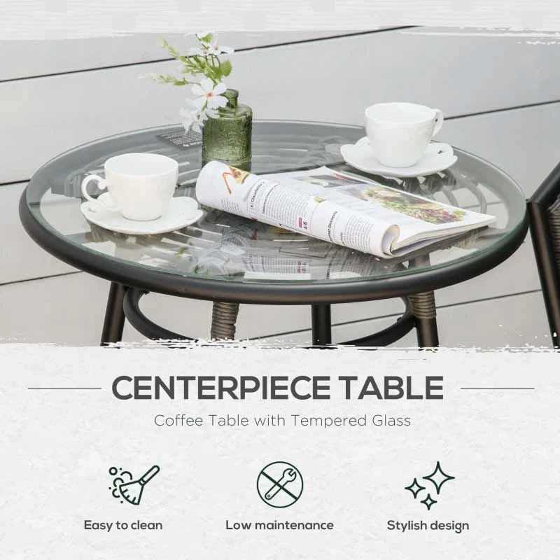 Outsunny 3 Pieces Rattan Bistro Set Conversation Furniture Sets - Grey - 863-104V70 - Image 6