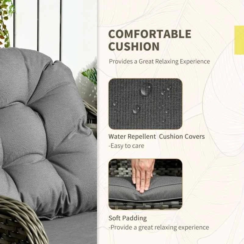 Outsunny Modern 3 Piece Rattan Bistro Set With Soft Cushions - Grey - 863-112V70GG - Image 8