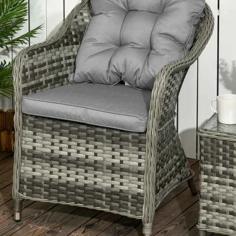 Outsunny Modern 3 Piece Rattan Bistro Set With Soft Cushions - Grey - 863-112V70GG - Image 5