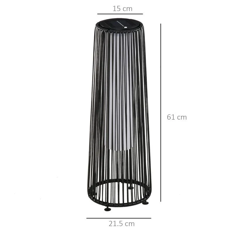 Outsunny Solar Powered Wicker Lantern - Black - 866-066BK - Image 9