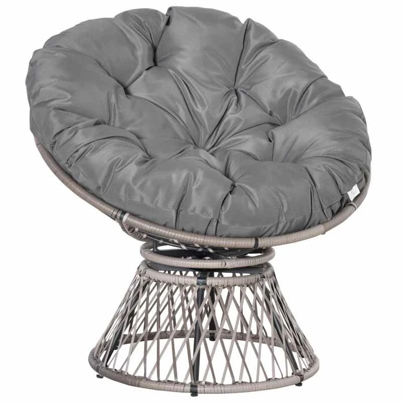 Outsunny 360° Swivel Papasan Moon Bowl Chair - Grey - 867-021V70GY - Image 2