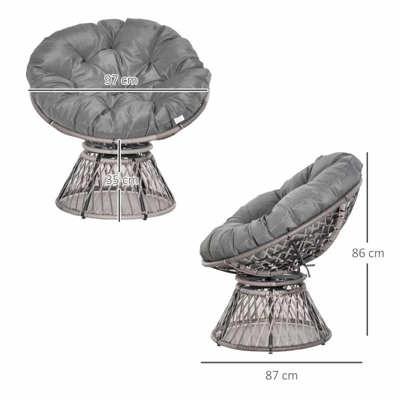 Outsunny 360° Swivel Papasan Moon Bowl Chair - Grey - 867-021V70GY - Image 6