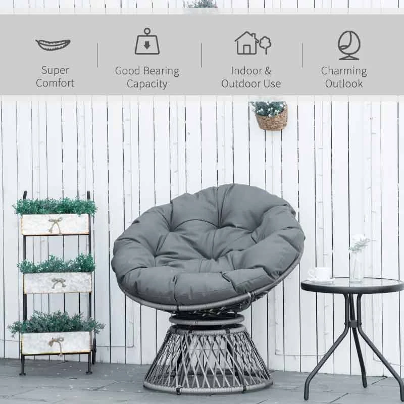 Outsunny 360° Swivel Papasan Moon Bowl Chair - Grey - 867-021V70GY - Image 7