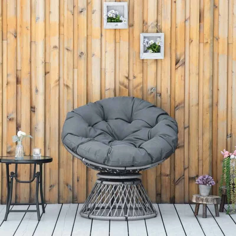 Outsunny 360° Swivel Papasan Moon Bowl Chair - Grey - 867-021V70GY - Image 8