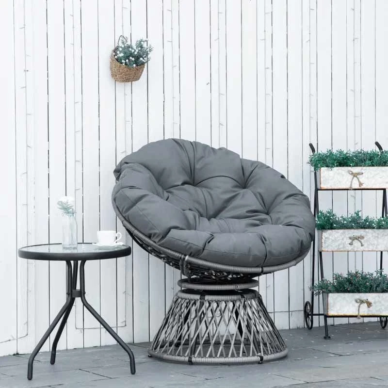 Outsunny 360° Swivel Papasan Moon Bowl Chair - Grey - 867-021V70GY